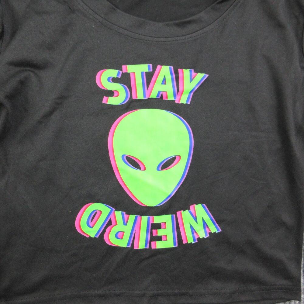 Alien Shirt Womens M Black Cropped Slim Cotton Blend Crew Neck Graphic Tee - Picture 2 of 8